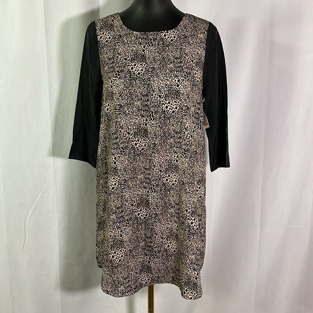 NWT Jack by BB Dakota Black & Tan Printed 3/4 Sleeve Mini Shift Dress